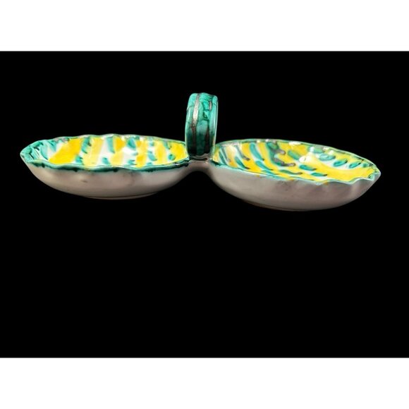 Fratelli Fanciullacci ? Pottery Divided Dish Condiment Olive Green Yellow Italy - Picture 9 of 14